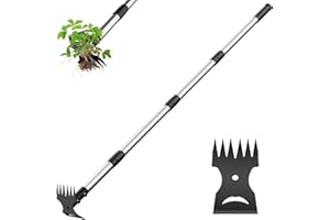 Ukiupop Weed Puller Tool with Long Handle – 2-in-1 Handle Garden Hoe and Weed Rake, Hoe Garden Tool for Home Gardens, Lawns, and Yards