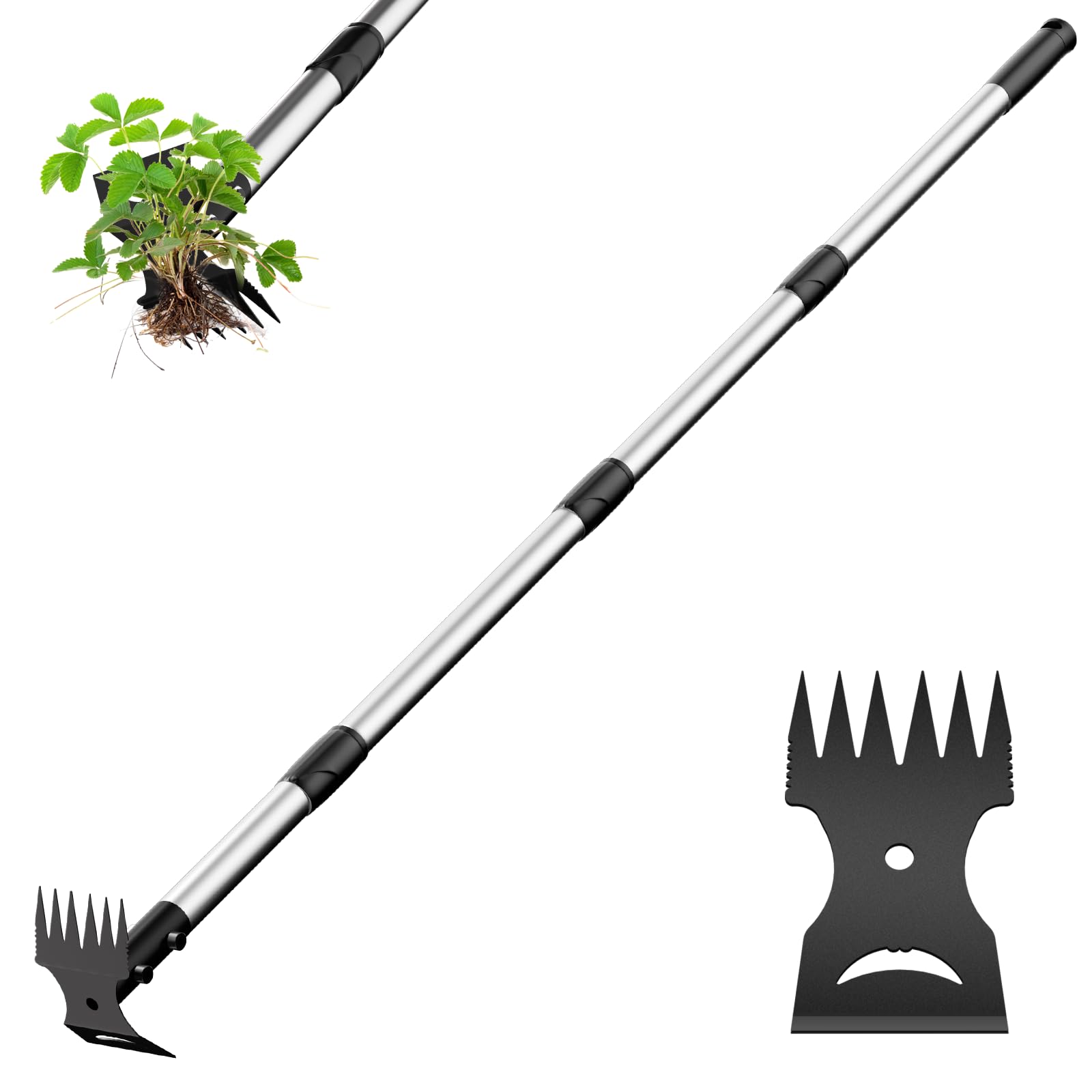 Photo 1 of Ukiupop Puller Tool with Long Handle – 2-in-1 Handle Garden Hoe and Weed Rake, Hoe Garden Tool for Home Gardens, Lawns, and Yards