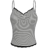 SOLY HUX Women's Striped Lace Trim Cami Top Spaghetti Strap Summer Y2K Camisole