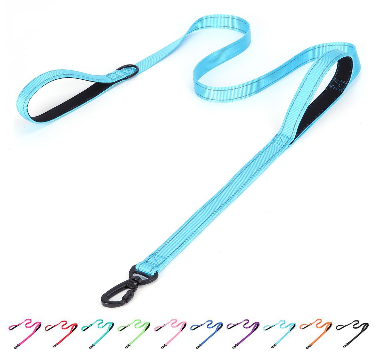 haoyueer Reflective Nylon Dog Leash - Heavy Duty Padded Two Handle Reflective Leash for Night Safety Training - Ideal for Small Medium Large Breed Pet Dogs (Light Blue, 5FT×1'')