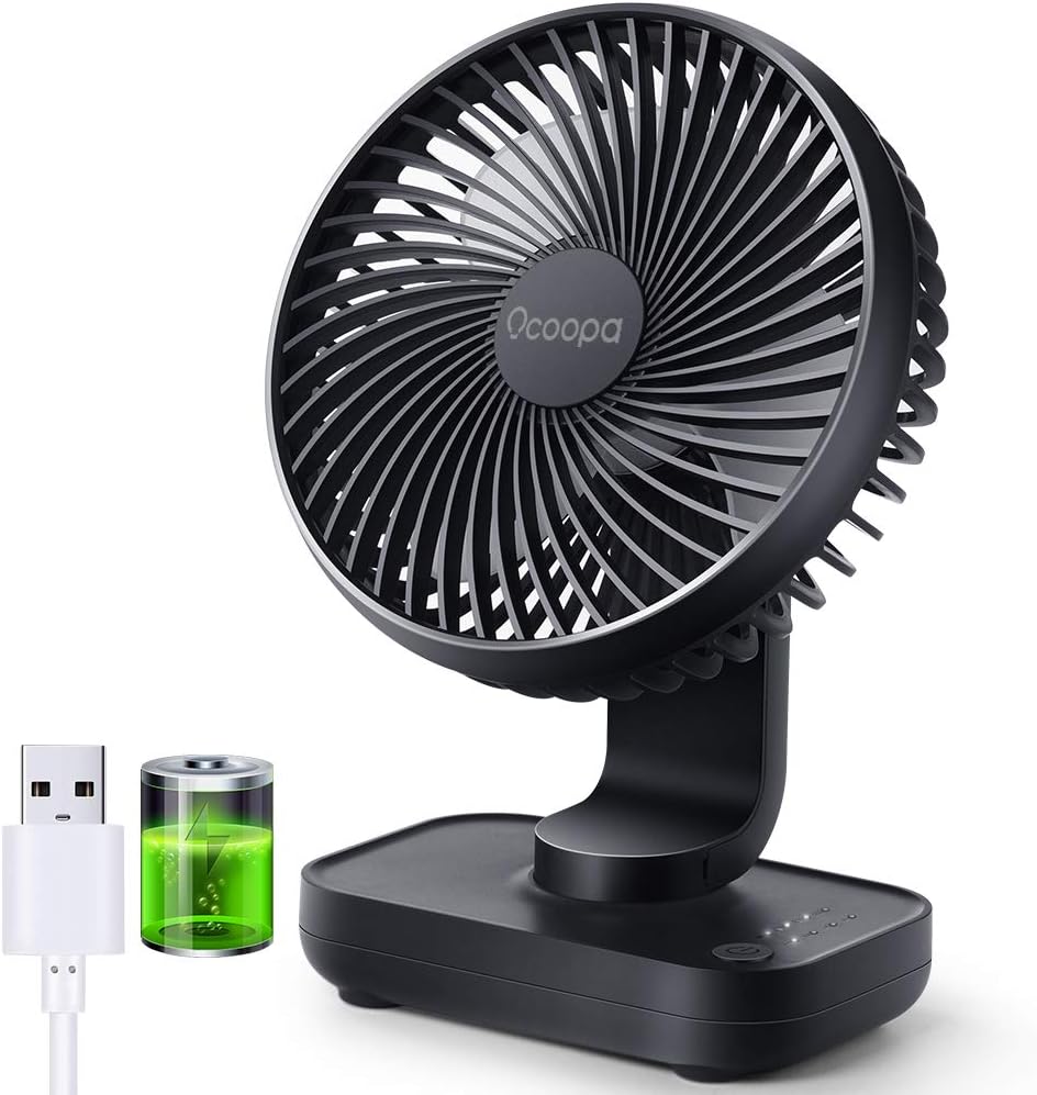 OCOOPA USB Desk Fan, 4000mAh Rechargeable Battery Operated Table, 4 Speeds 5 Inch Mini Portable