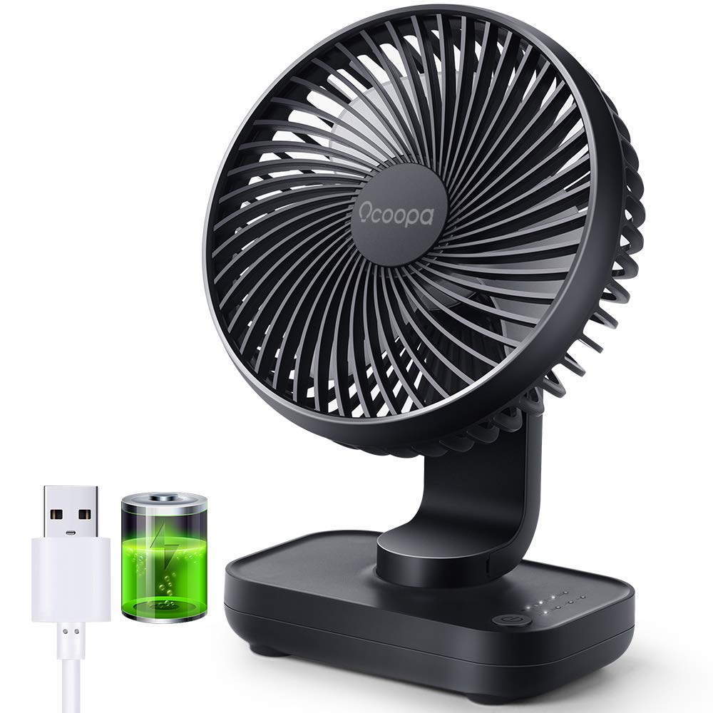 USB Desk Fan, 4000mAh Rechargeable Battery Operated, Table Fan 4 Speeds