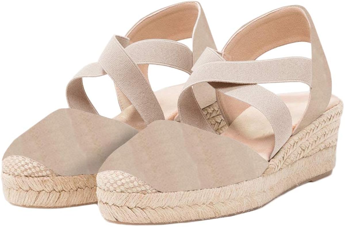 Womens Espadrille Platform Wedge Sandals Closed Toe Strappy Criss Cross Closed Toe Mid Heel