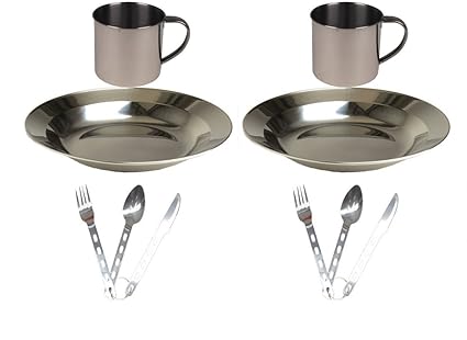 Diverse Leichtes Edelstahl Campingset Tasse Teller Besteck (2-Personen)