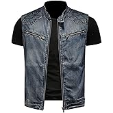 DSDZ Mens Ripped Cowboy Punk Wings Embroidery Sleeveless Denim Vest Jackets