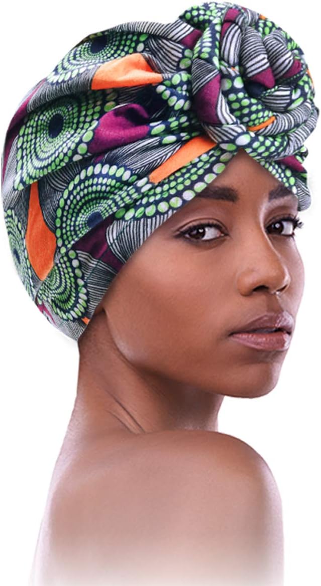 Women Pre-Tied Bonnet Turban for Women Printed Turban African Pattern Knot Headwrap Beanie