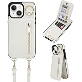 uCOLOR for iPhone 13/14/15 Wallet Case with Card Holders for Women, Crossbody Zipper Protective Leather Case with Strap Wrist Ring RFID Protective 6.1" (Beige, iPhone 13/14/15 6.1")