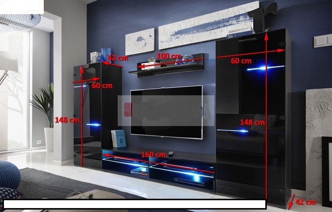 MEBLE FURNITURE & RUGS Modern Entertainment Center Wall Unit with LED