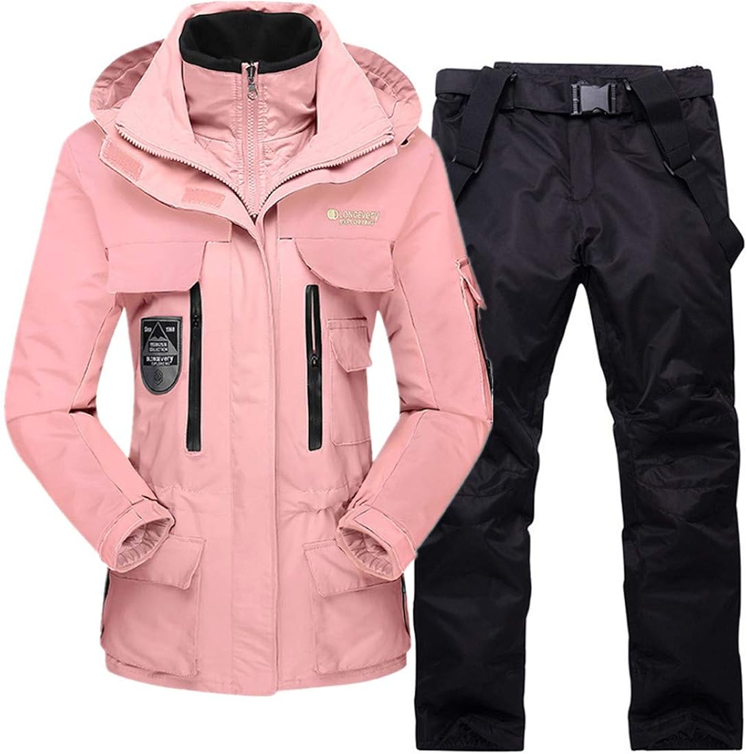 Womens Mens Ski Jacket and Pants Set Insulated Waterproof 2 Pieces Snowboarding Suits: Clothing