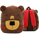 KISSOURBABY Cute Toddler Backpack Toddler Bag Plush Animal Cartoon Mini Travel Bag for Baby Girl Boy 1-4 Years(Coffee Bear)