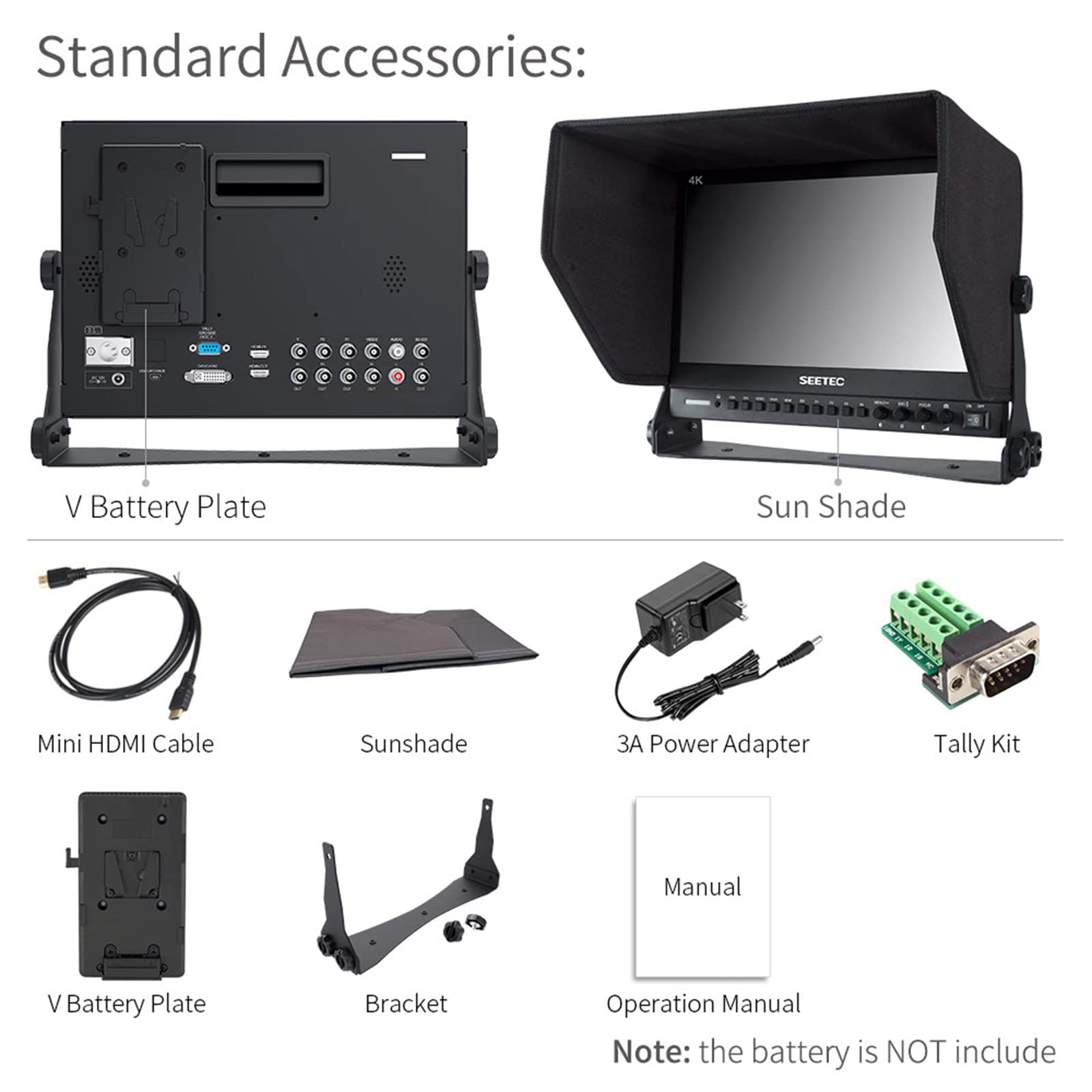 SEETEC P133-9HSD 13.3 Inch Pro SDI Broadcast Monitor Professional LCD Director Studio Production Monitoring IPS Screen Full HD 1920×1080 Aluminum Design with 3G-SDI 4K HDMI AV YPbPr