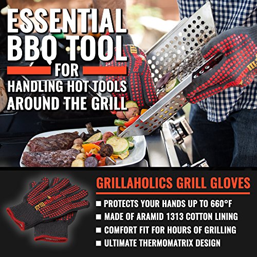 Grillaholics Barbecue Gloves, Top Cooking Gloves in Barbeque Grilling Accessories, 660Â°F Heat Resistant with ThermoMatrix Silicone, Protect Your Hands with BBQ Oven Mitts