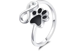 BEILIN Pet Lovers Paw Print Love Heart Rings 925 Sterling Silver Adjustable Rings Sweet Pet Animal Jewelry We are Family Love Dog Cat Claw Ring