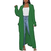 Tcremisa Long Cable Knit Cardigans for Women Chunky Open Front Maxi Sweater Coat Loose Dual Pocket Winter Outwear