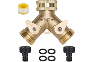 Fohil 2 Way Y Garden Hose Connector,Heavy Duty Brass Tap Hose Splitter for Lawn and Garden, Hose Spigot Outlet Adapter with 2