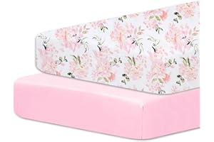 Little Grape Land Pack and Play Sheets Mini Crib Sheets Soft Breathable Pack N Play Sheets, Playard Fitted Sheet 2 Pack Stretchy Fits 38"x26" Playard Mattress, Pink Floral