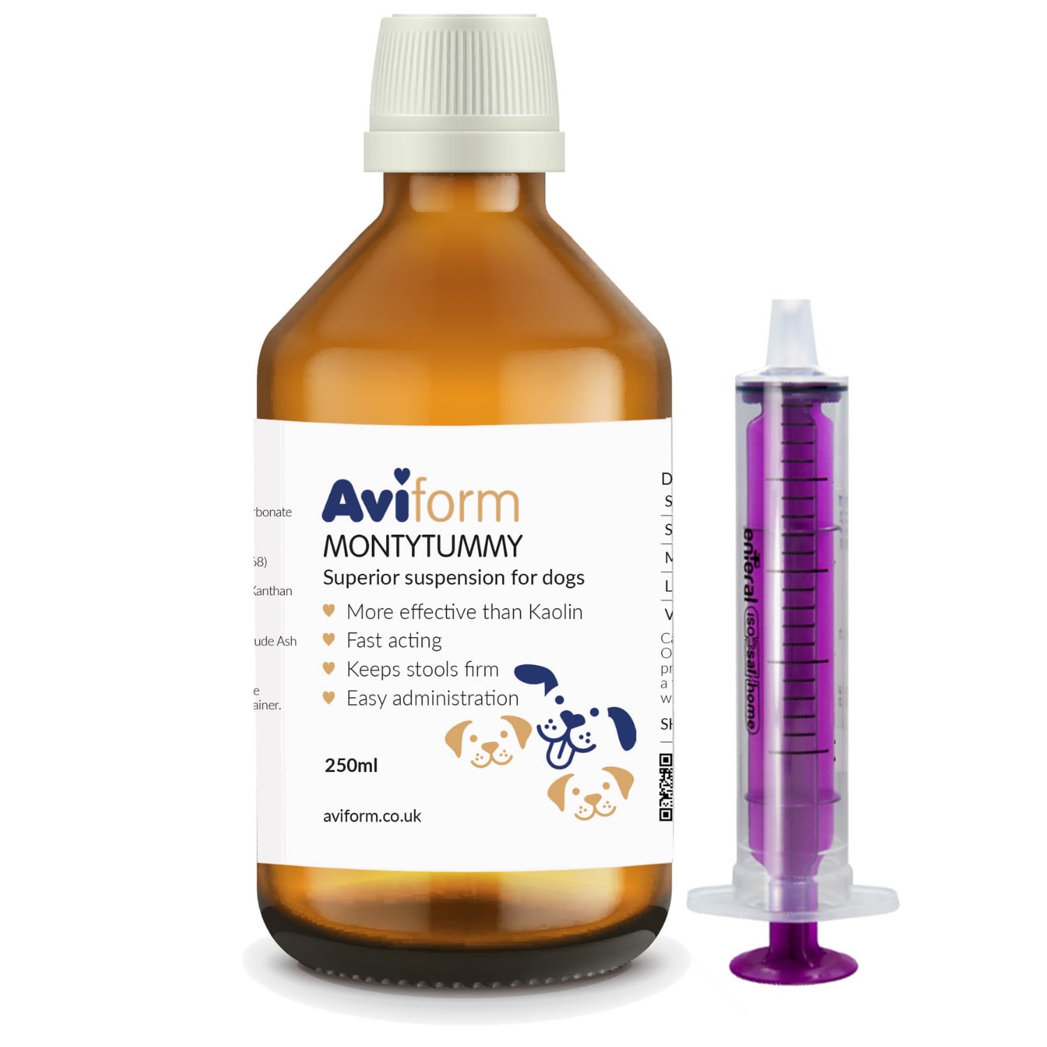 Aviform Montytummy Dog Diarrhoea Suspension - 250ml, Fast Acting Control for Loose Stools - Helps Remove Toxins to Restore Your Dogs Digestive health