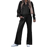 EVALESS Two Piece Sets for Women V Neck Long Sleeve Sweatshirts and Wide Leg Pants Sweatsuits Matching Sets Women Clothing