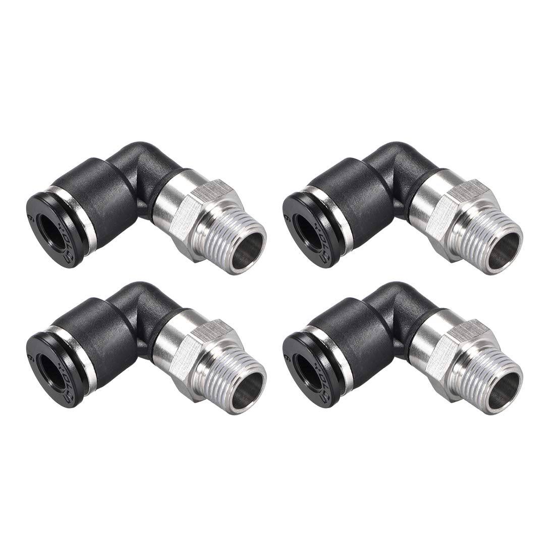 sourcing map Push to Connect Tube Fitting Male Elbow 6mm Tube OD X 1/8 NPT Thread Pneumatic Air Push Fit Lock Fitting 4pcs