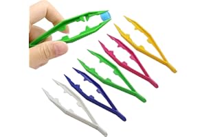 Haikole Plastic Tweezers, 5Pcs Plastic Tweezer for Kids,Craft Tweezer for DIY Craft Jewelry Making Family School Beading Project,Assorted Colors Tweezers for Crafts (5 Colors 5Pcs)