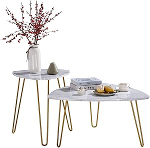Set of 2 Large Nesting Coffee Tables for Living Room, Triangle Drop Shape End Side Tables Sofa Console Tables Modern Decor Furniture for Home Office