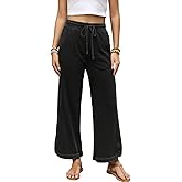 Ayturbo Womens Wide Leg Pants Casual High Waisted Palazzo Pants Lightweight Summer Flowy Beach Pants with Pockets