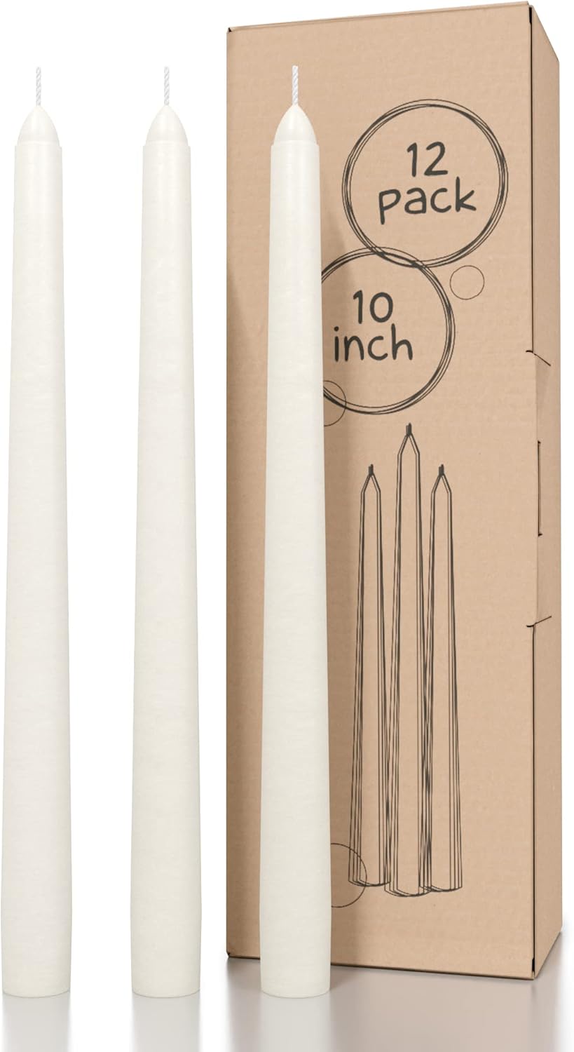 Candles & Holders - CANDWAX Ivory Taper Candles 10 inch Dripless - Set of 12 Tapered Candles Ideal as Dinner Candles - Smokeless and Unscented Taper Candles Long Burning - Hand Poured Tall Candlesticks