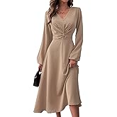 LalaLin Long Sleeve Wedding Guest Dress for Women V-Neck Cocktail Church Maxi Dresses
