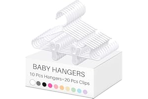 Hsei 5/10/40 Pack Baby Hangers with 10/20/80 Clips, Plastic Kids Pants Hangers for Nursery Closet Top and Bottom Clothes Hanger Set for Newborn Infant Toddler(30 Packs Total,White,10.6 Inch)