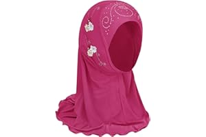 NICEYST Girls Ice Silk Muslim Khimar Hijab Headscarf Flower Arab Scarf Shawls Neck Wrap Islamic Head Wrap for Age 2-7 Years