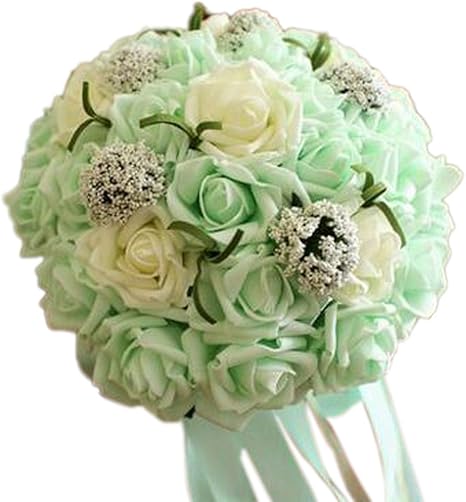 Amazon 美しい人工花韓国スタイルブライダルウェディングブーケ ライトグリーン 造花 オンライン通販
