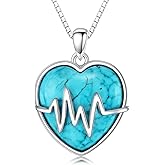 DOLIOX Genuine Turquoise Heart Necklace, Sterling Silver Native American Vintage Boho Necklace Western Jewelry for Women