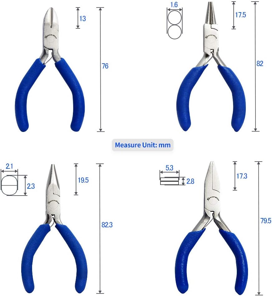 SPEEDWOX 3 Inches Jewelry Pliers Set Professional Beading Tools 4 Pcs Mini Chain Nose Pliers Round Nose Pliers Flat Nose Pliers Fine Diagonal Pliers Micro Precision Craft Repair Kit Small Size - Image 5