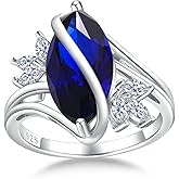 DAYBYDAY Sapphire/Ruby/Emerald/Aquamarine Ring, 925 Sterling Silver Marquise Cut Flower Engagement Rings for Women, 4 Carat Twist Promise Ring Size 6-10