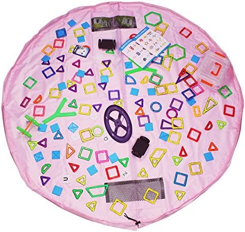 Toy Storage Bag, ICFPWR Children's Play Mat Floor Activity Mat Floor Playbag Toys Organizer for Kids Playroom, Easy to Carry, Sturdy, 60 inches - Pink