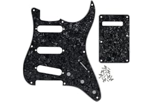 FLEOR SSS 8 Hole Vintage Strat Pickguard Guitar Back Plate with Screw for Vintage Strat Style Guitar Parts, 4Ply Black Pearl