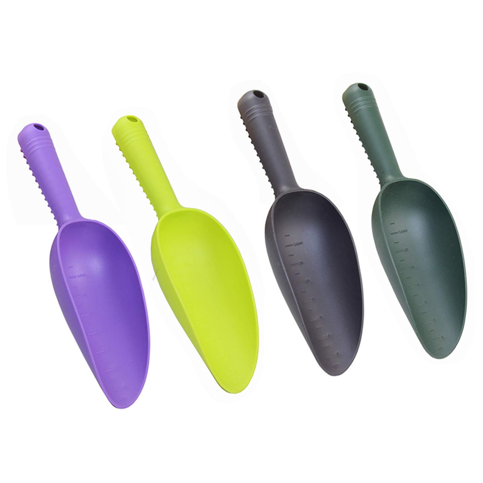 Wyi 4 Pack Plastic Garden Shovel Multifunctional Plastic Soil Scoops with Scale Colorful Garden Hand Trowel for Soil Transplantation Weeding Moving Digging Planting