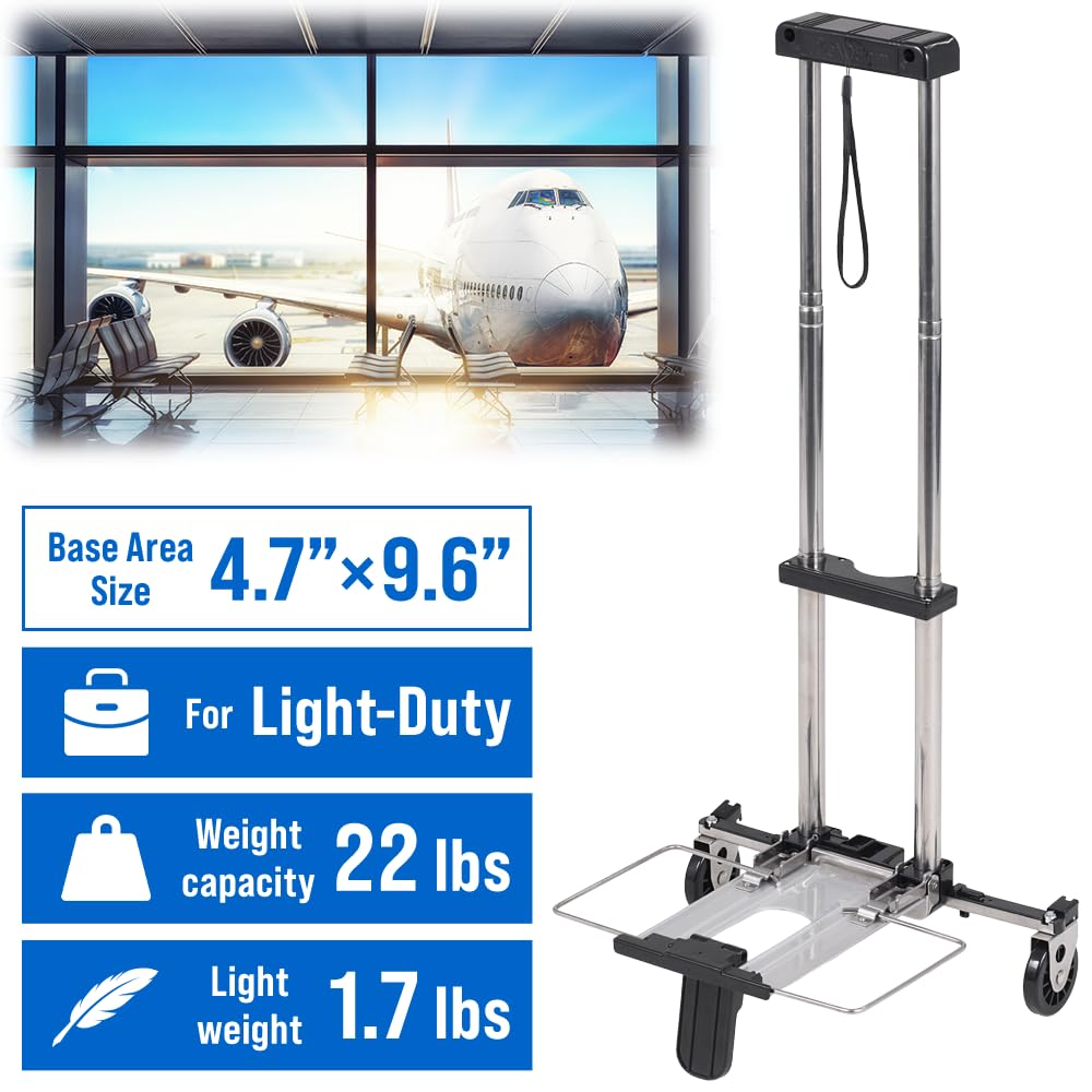 Folding Carrying Cart, Luggage Cart with 2 Wheels One Way, Compact for Travel Trolley School with Bungee Cord (Silver, 22lbs - 2 Wheels)