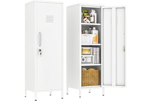 erosoei 47.24" H Metal Locker Storage Cabinet, Office Locker with 3 Adjustable Shelves, Steel Cabinet with 1 Door, High Legs Organizer for Home Office, Kitchen, Living Room, Bedroom and Bathroom