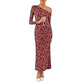 ZESICA Women's Spring Floral Off Shoulder Bodycon Maxi Dresses 2026 Long Sleeve Ruched Elegant Cocktail Party Dress
