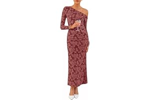 ZESICA Women's Fall Floral Off Shoulder Bodycon Maxi Dresses 2025 Long Sleeve Ruched Elegant Cocktail Party Dress