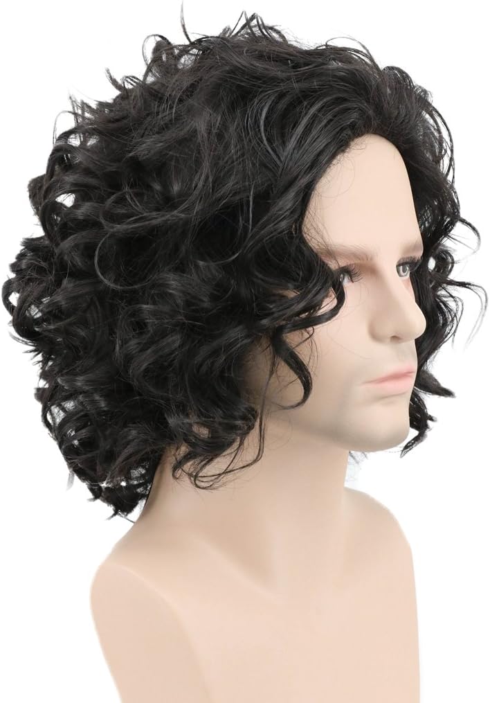 Karlery Mens Black Short Curly Fluffy Wig Halloween Cosplay Party Costume Wig - Image 4