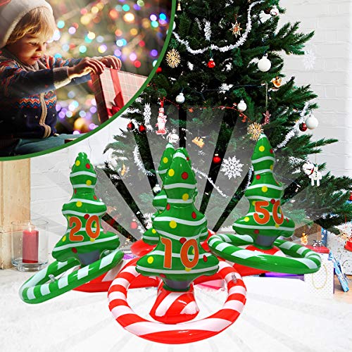 YHSBUY Inflatable Christmas Tree Ring Toss Games Set with 4 Ring Winter Holiday Toys Christmas Party Game Family Indoor Outdoor Game Include Handle Pump