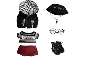 niannyyhouse 15cm 20cm Plush Doll Clothes Night Walker Set Black Hoodie T-Shirt Pants Fisherman's Hat Glasses Shoes Soft Stuffed Plush Toy Dress Up (15cm)