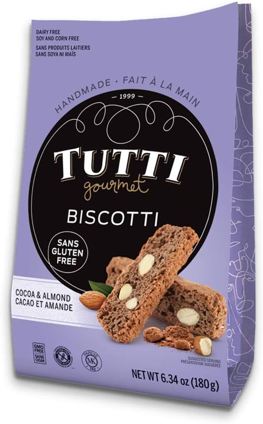 Tutti Handmade Crispy Gluten Free Dairy Free Wheat Free Gourmet Biscotti - Cocoa and Almond 180g (Pack of 1)