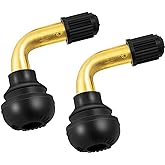 PaoWin 2-Pcs PVR60/PVR70 Valve Stem Bent 90 Degree Angled, Brass Stem, Snap-in Rubber Base, Compatible with Most Tubeless Tire Rim, Motorcycle, Scooter, ATV (Applicable Diameter 10.3mm)