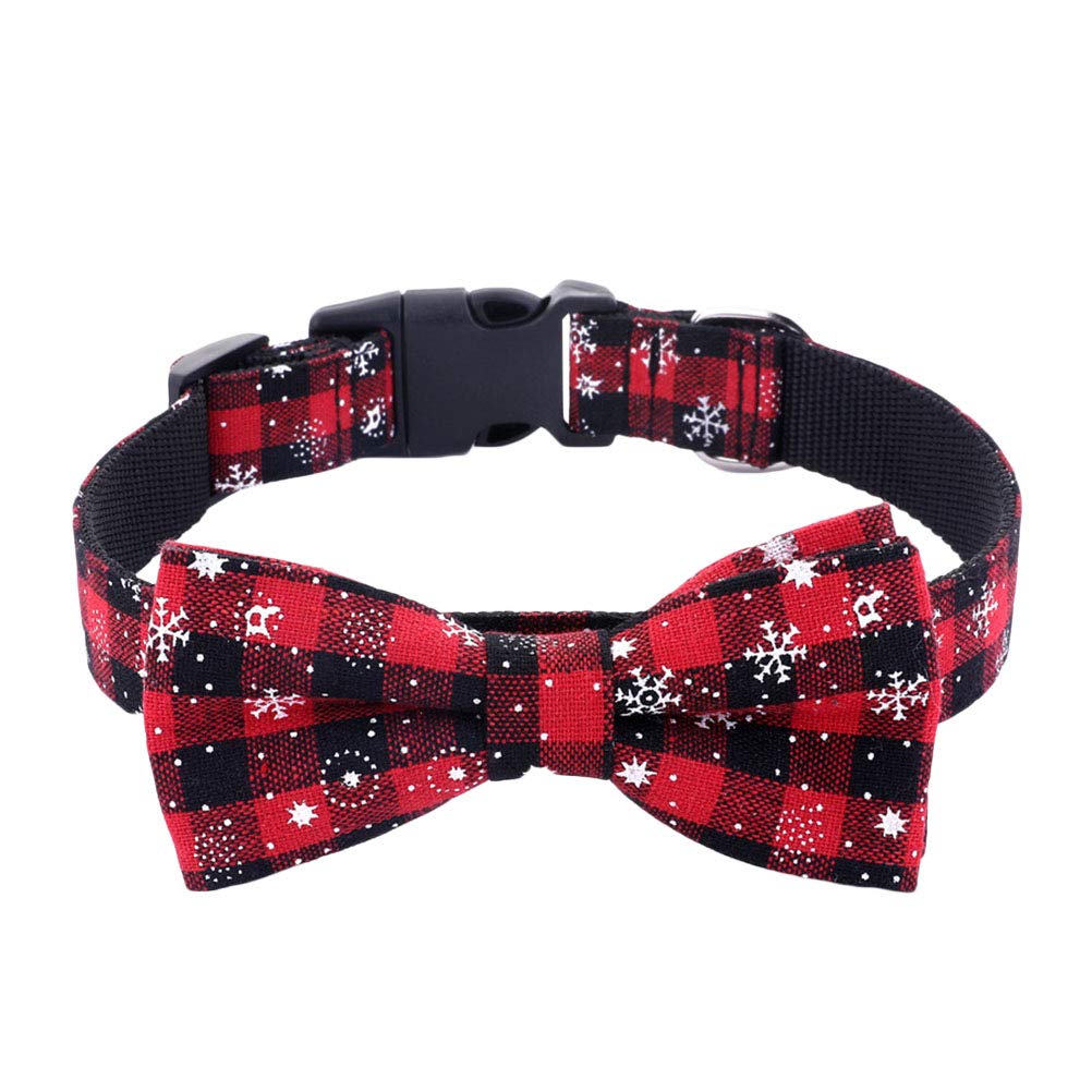 Cat and Detachable Bow Tie Adjustable Pet Christmas Pattern Printed Heavy Duty with Buckle for Small Medium Large Dogs Size
