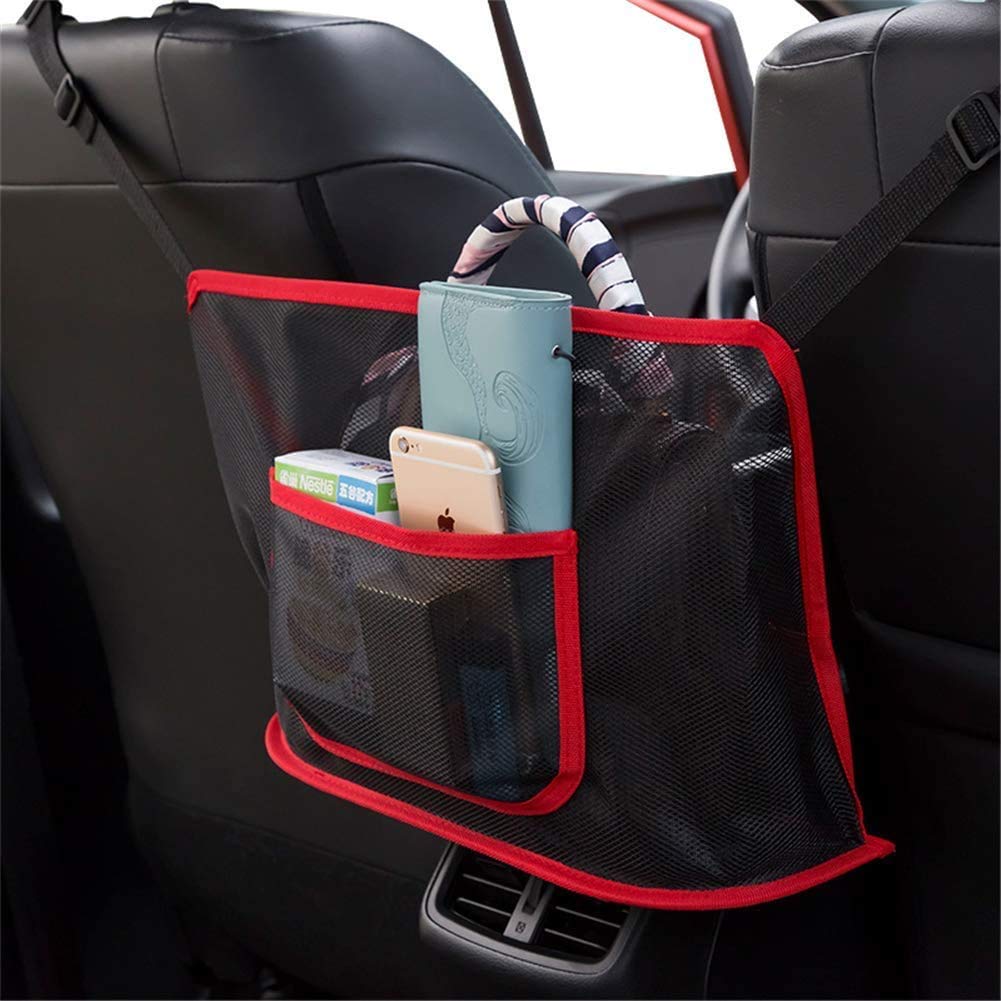 KOSTOO Universal Car Mesh Organizer, Seat Back Net Bag, Barrier of Backseat Pet Kids, Driver Storage Netting Pouch, Cargo Tissue Purse Holder Pocket (Red, Upgraded)