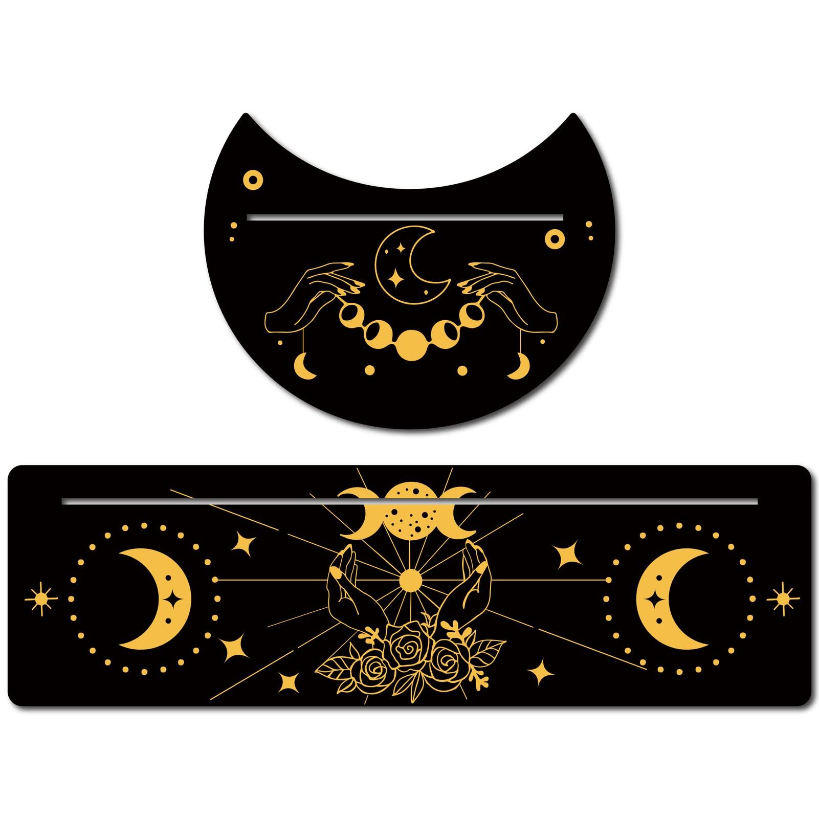 GORGECRAFT 2Pcs Wooden Tarot Card Stand Black Tarot Card Holder 5" Moon Shape and 10" Rectangle Wood Tarot Cards Altar Stand Display Holder Witch Divination Ceremonial Tools, Moon and Hand of Hope — image 1