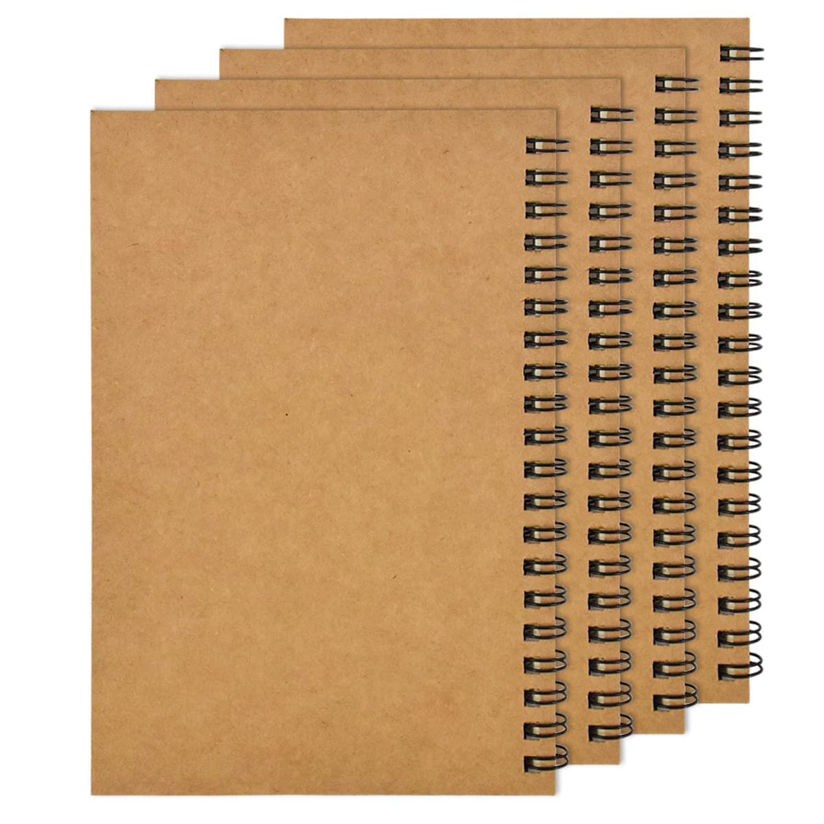 4PCS A5 Sketchbook for Artists, 100 Pages/ 50 Sheets Blank Sketch Book, Spiral Bound Plain Paper Notebook, Drawing Sketch Pad for Painting, Sketching Doodling,Watercolor,Drawing Landscape (Brown)